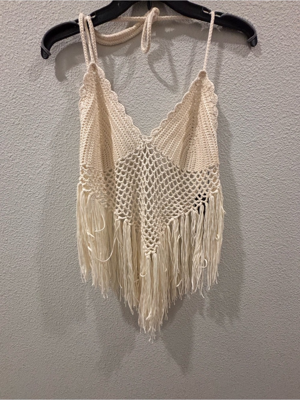Fashion Nova Cream Crochet Fringe Crop Top